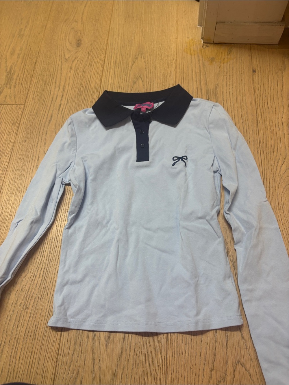 Edikted Light Blue Long-Sleeve Polo with Navy Collar